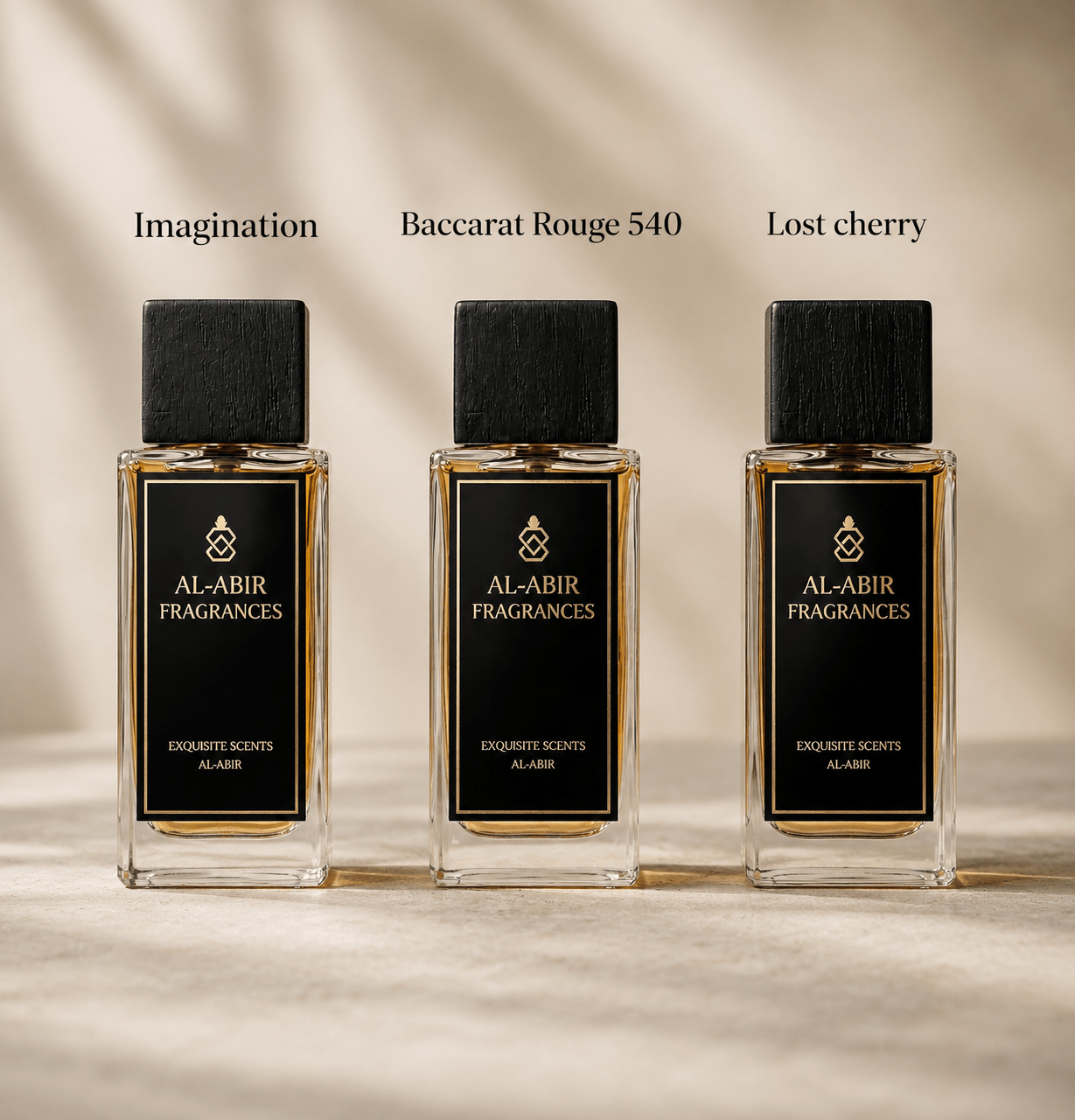 Best Selling Perfume Alternatives – 3 Fragrance Set Imagination + Baccarat Rouge 540 + Lost Cherry available at Al-Abir Fragrances