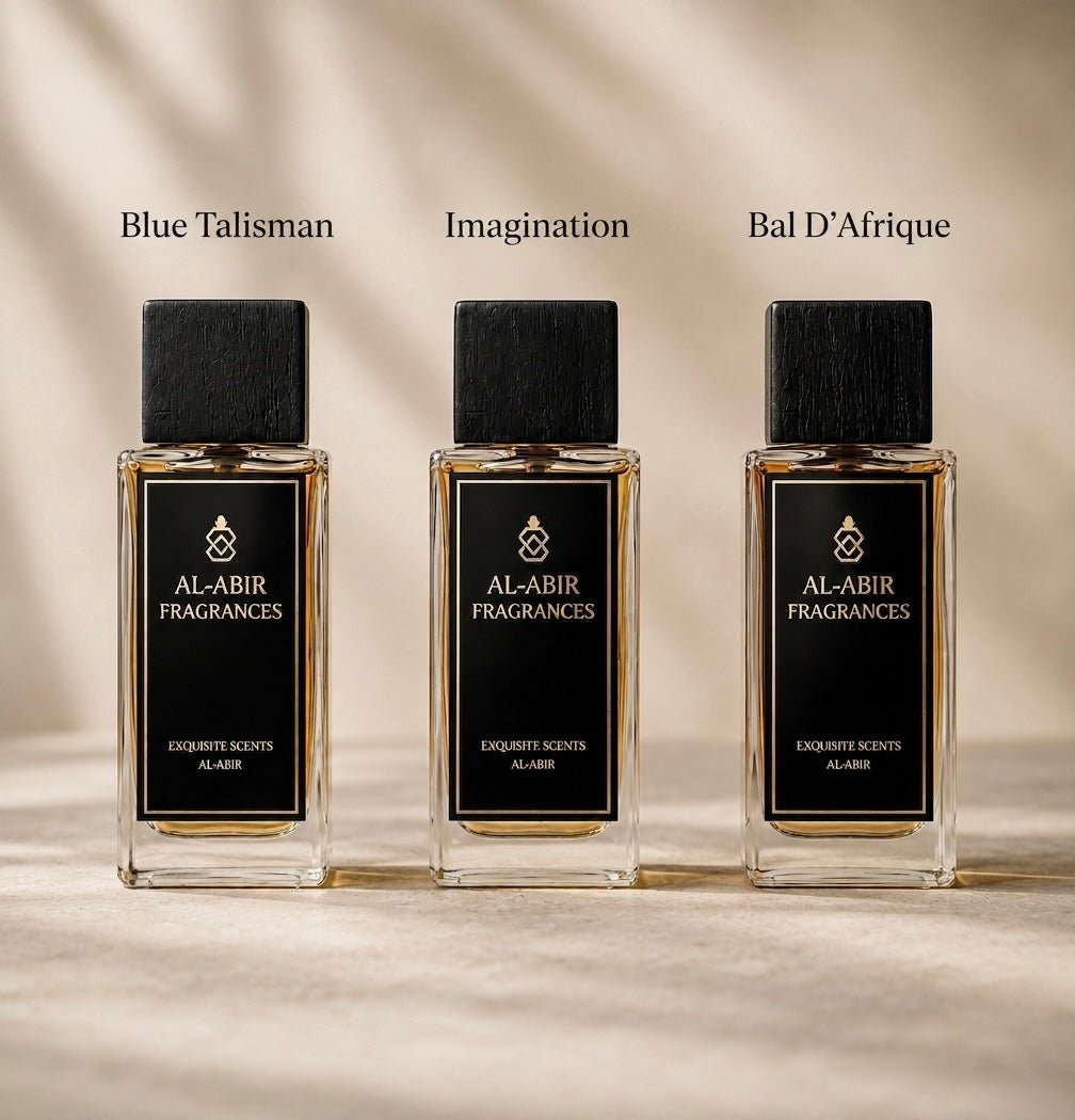 The Summer Set Alternatives – 3 Fragrance Set Imagination + Bal D'Afrique + Blue Talisman available at Al-Abir Fragrances